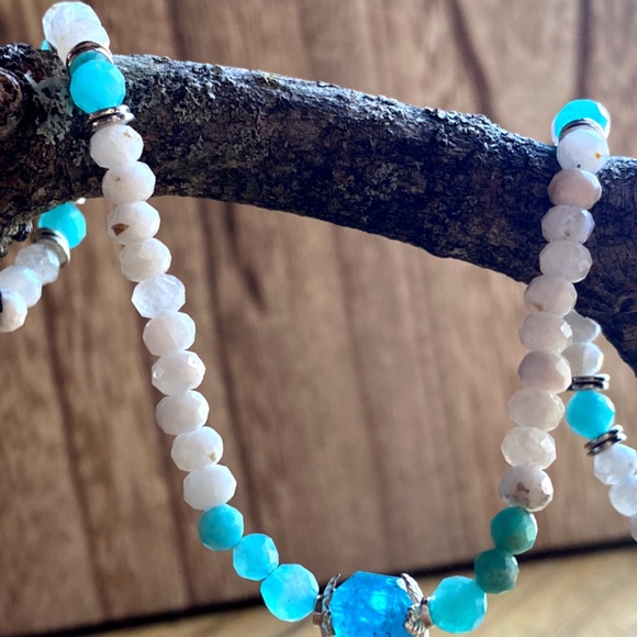Moonstone + Amazonite + Blue Apatite Gemstone Necklace - Picture 5 of 10